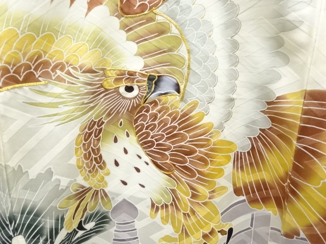 アンティーク　鷹に松模様刺繍紋付男児着物